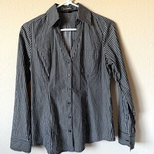 EXPRESS STRETCH STRIPED BLACK & WHITE SHIRT-BLOUSE-TOP WOMEN SZ
